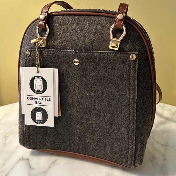 Miztique Handbags - NWT MIZTIQUE The Daisy Felt Convertible Shoulder Bag Backpack Black Brown Vegan
